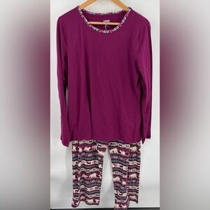 Lands’ End women’s Christmas magenta/purple cotton pajama set comfort size LT